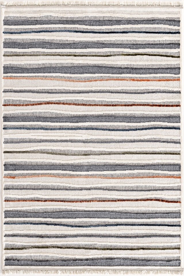 Dekorenti Polo 7803 Multi - Modern Renk Geçişli Çizgi Desenli Örgü Saçaklı Halı