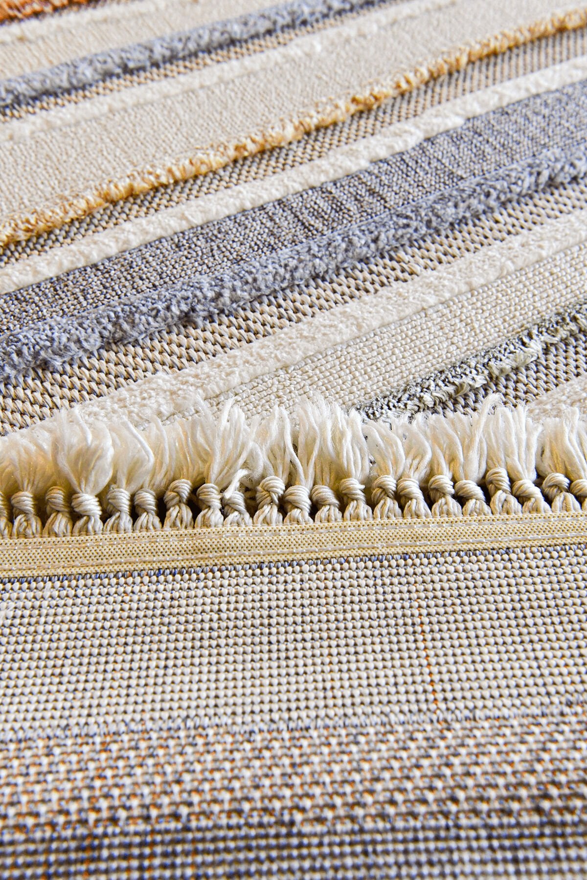 Dekorenti Polo 7803 Multi - Modern Renk Geçişli Çizgi Desenli Örgü Saçaklı Halı