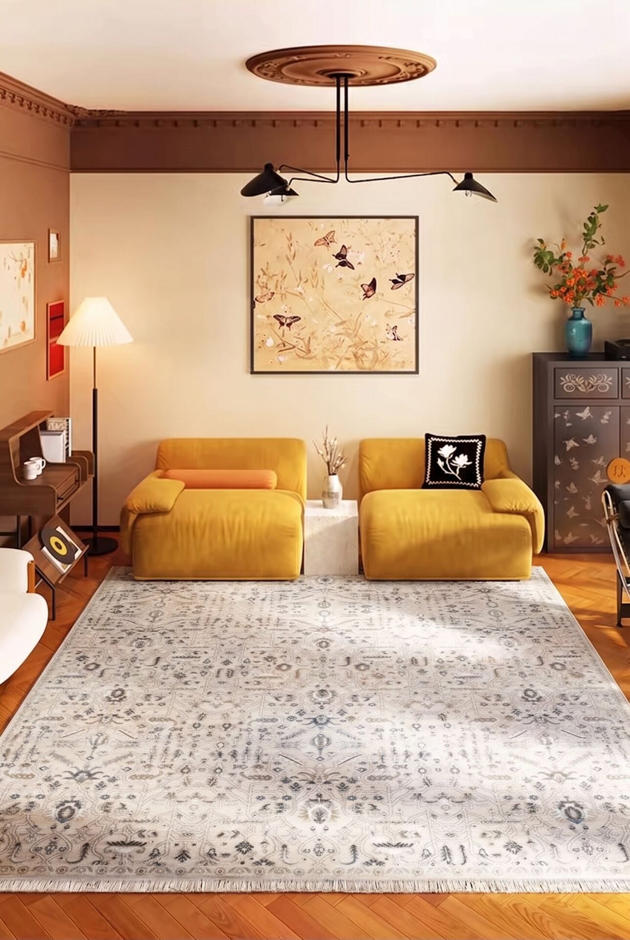 Romans Vizyon 3515 Gri Bej Vintage Desenli Akrilik Salon Halısı