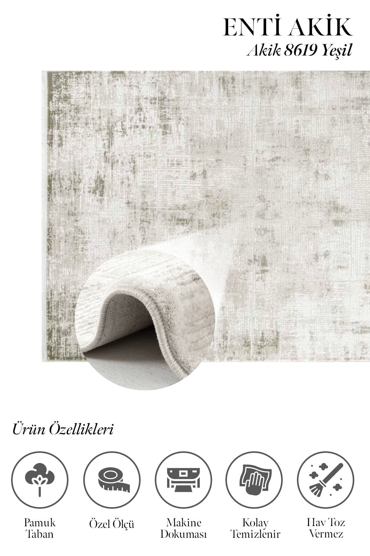 Enti Akik 8619 Yeşil - Modern Dokulu Akrilik Halı