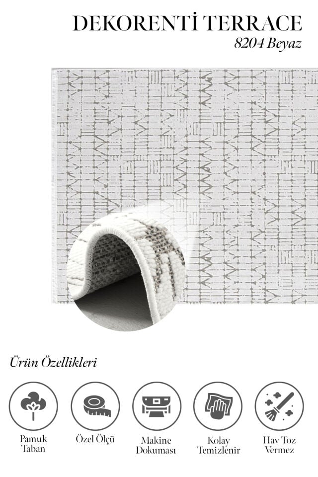 Dekorenti Terrace 8204 Beyaz Kaymaz Taban Modern Çizgili Halı