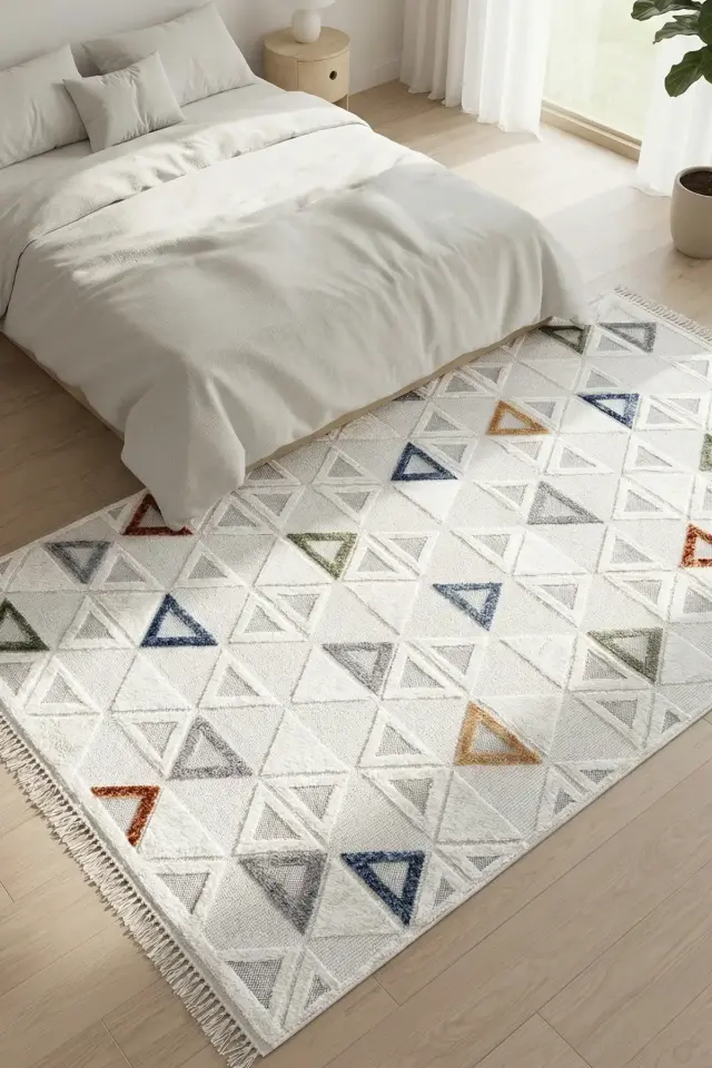 Dekorenti Polo 7804 Multi - Modern Geometrik Üçgen Desenli Örgü Saçaklı Halı