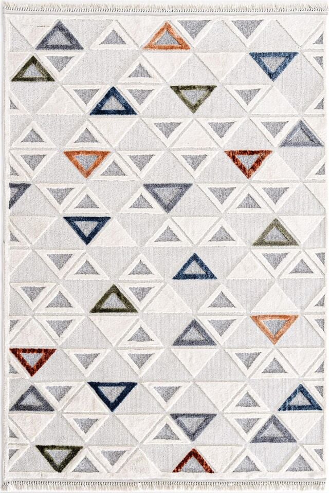 Dekorenti Polo 7804 Multi - Modern Geometrik Üçgen Desenli Örgü Saçaklı Halı