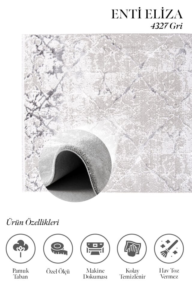 Enti Eliza 4327 Gri - Soft Mermer Desenli Akrilik Halı