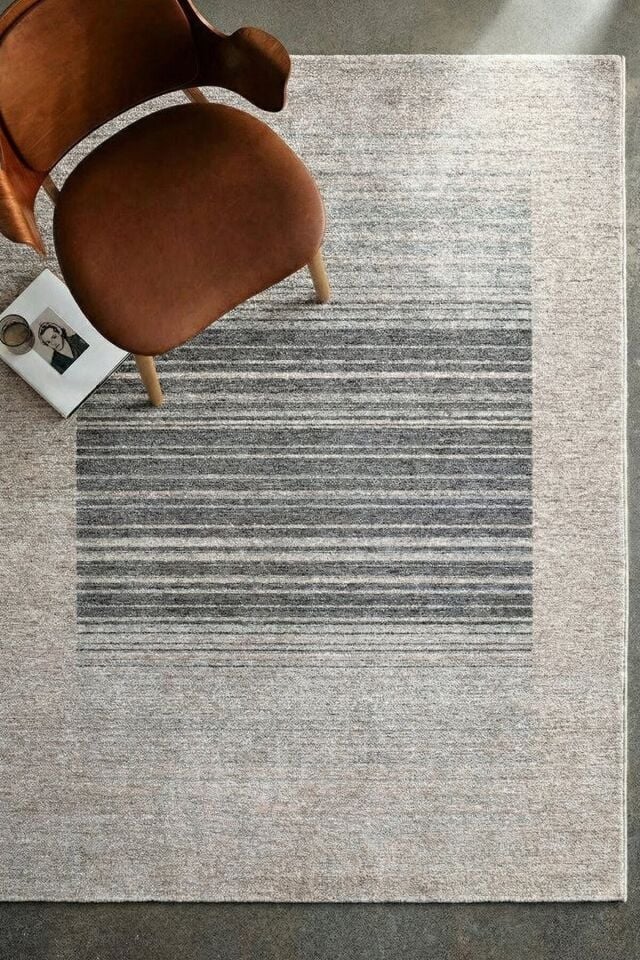 Romans Etro 2708 Krem - Spor Saçaklı Polyester Çizgili Çerçeveli Vintage Halı