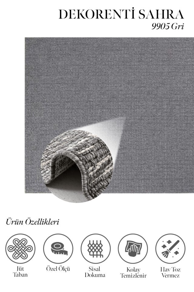 Dekorenti Sahra 9905 Gri Halı Modern Desenli Sisal Halı