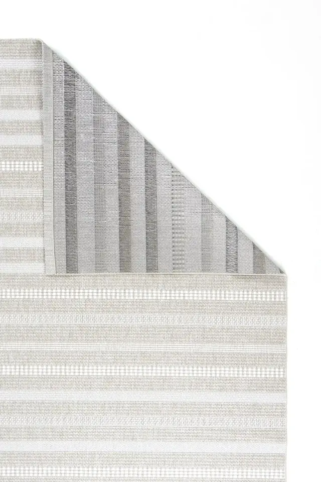 Dekorenti Lora 3201 Bej - Çizgili Modern Pamuk Tabanlı Polyester Halı