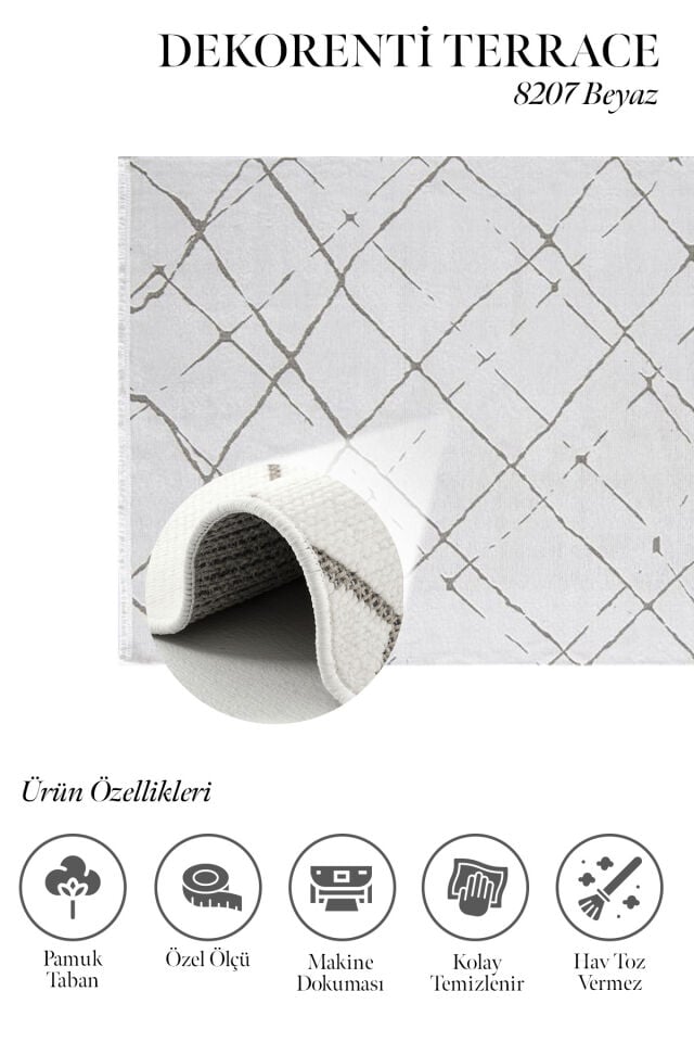 Dekorenti Terrace 8207 Beyaz Kaymaz Taban Modern Çizgili Halı