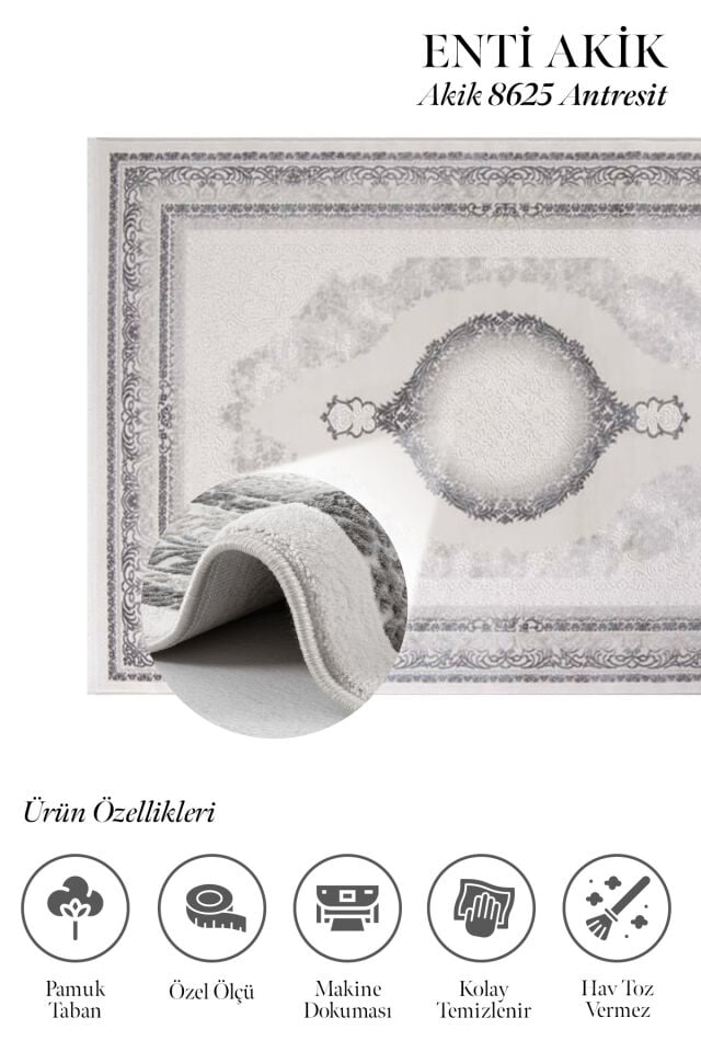 Enti Akik 8625 Antrasit - Klasik Göbekli Akrilik Halı