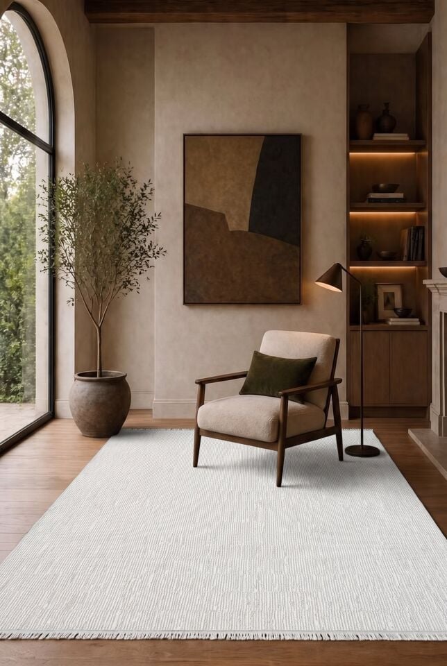 Romans Vizyon 3513 Bej Sade Dokulu Akrilik Salon Halısı