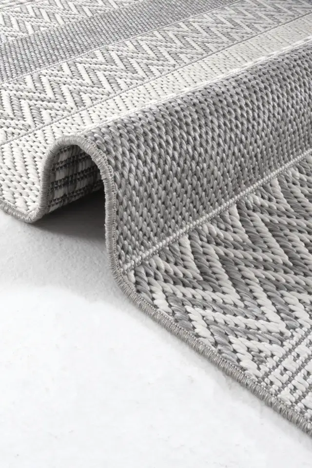 Dekorenti Lora 3202 Gri - Çizgili Modern Pamuk Tabanlı Polyester Halı