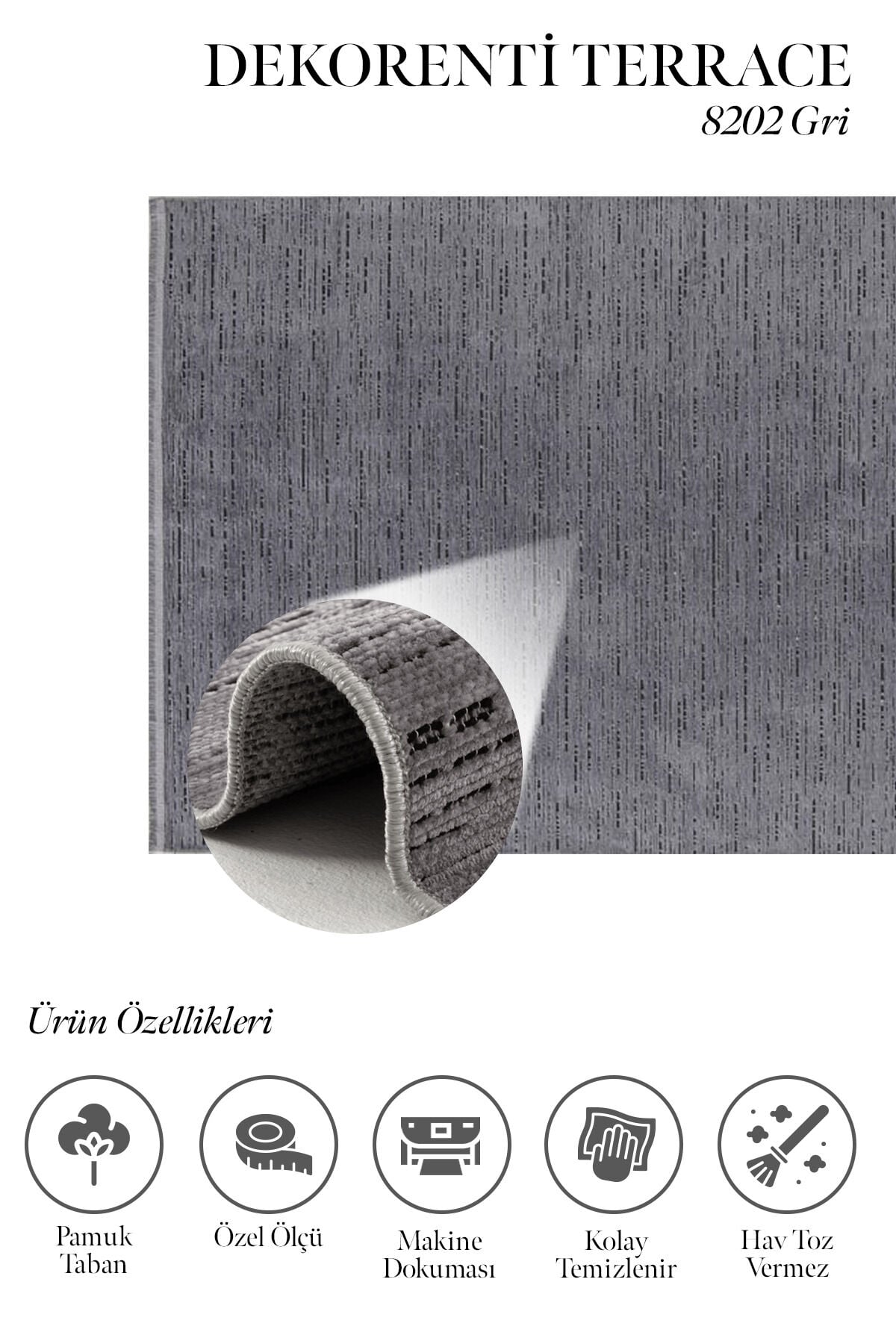 Dekorenti Terrace 8202 Gri Kaymaz Taban Modern Çizgili Halı
