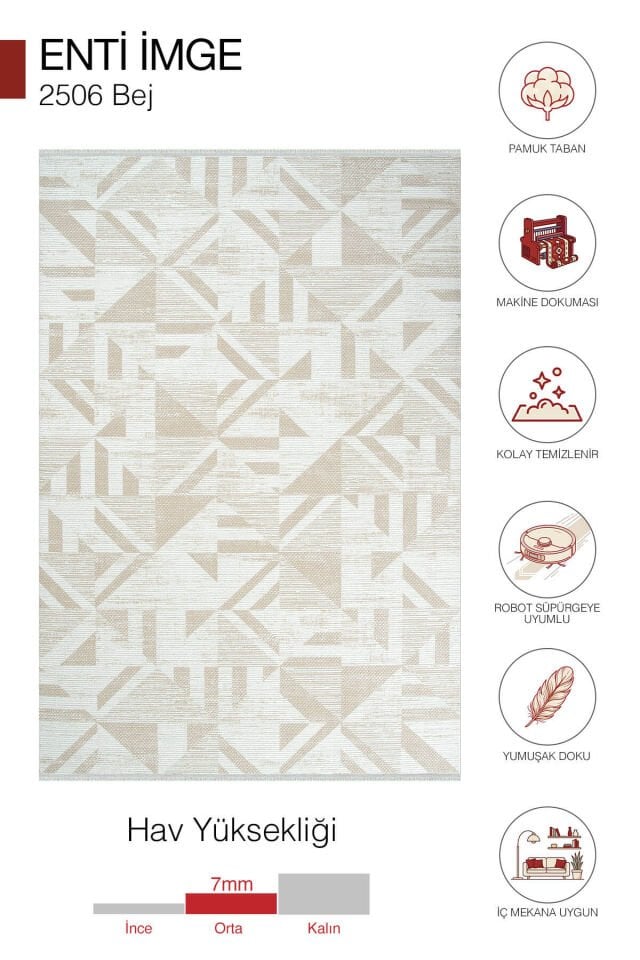 Enti İmge 2506 Bej Halı - Geometrik Desenli Halı