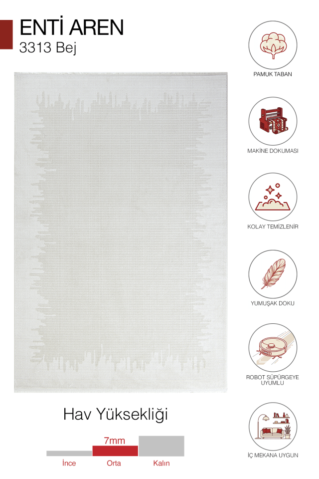 Aren 3313 Bej - Pamuk Tabanlı Akrilik Çerçeveli Halı 200x290