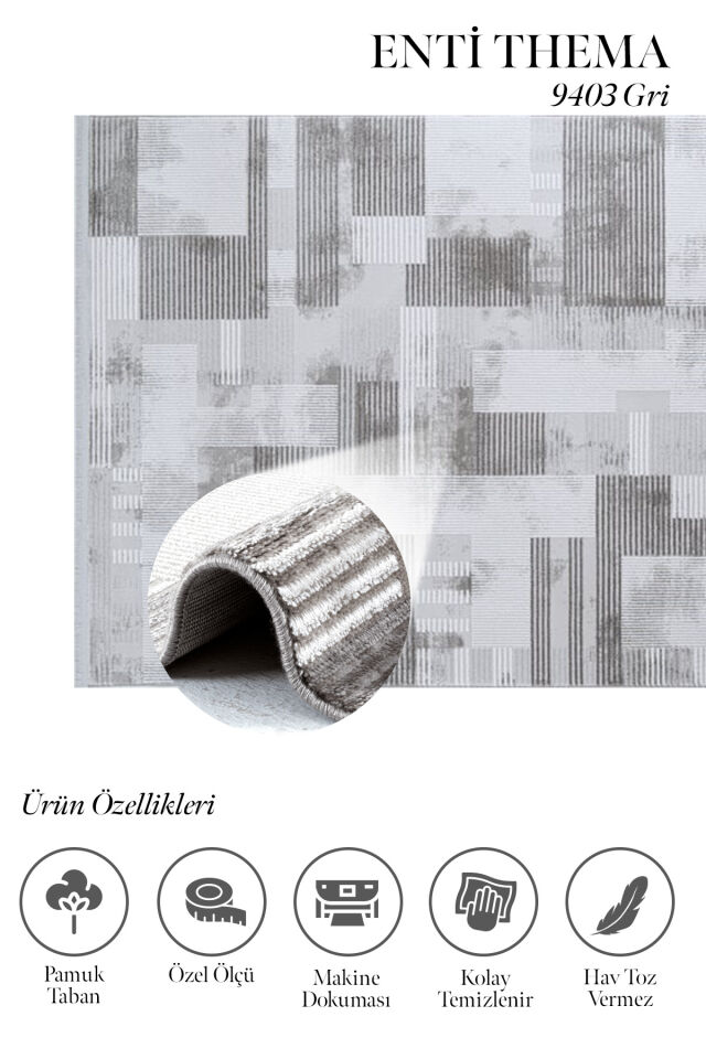 Enti Thema 9403 Gri - Modern Geometrik Desenli Akrilik Halı