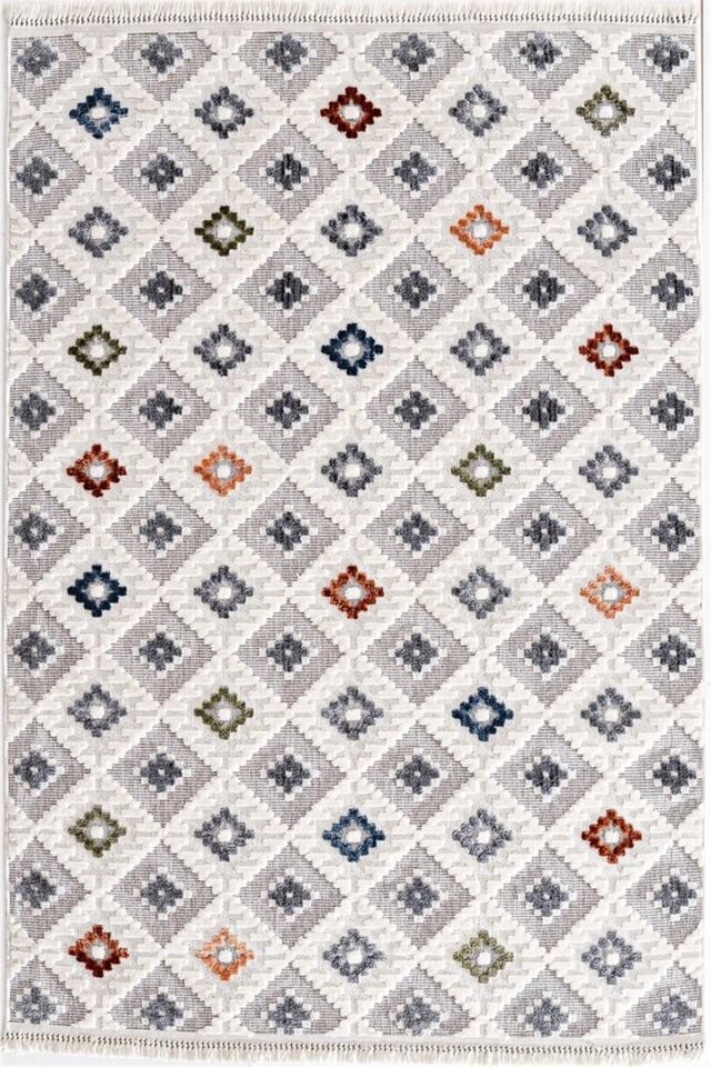 Dekorenti Polo 7806 Multi - Modern Renkli Geometrik Motifli Örgü Saçaklı Halı